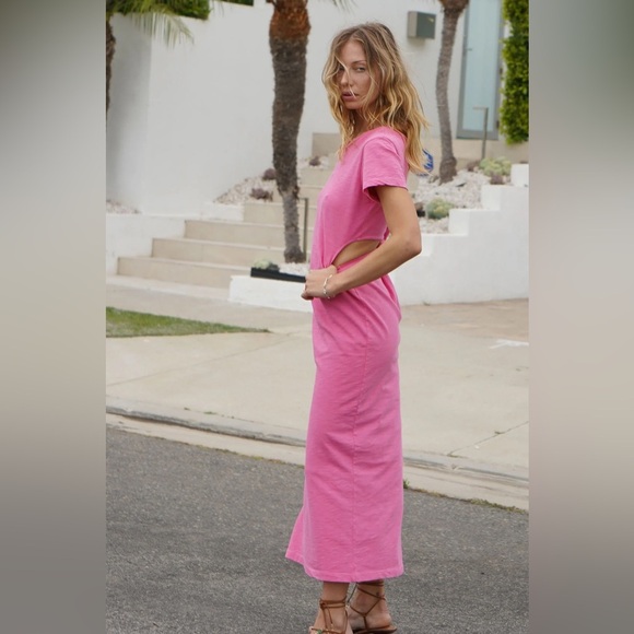 LNA The Mayer T-Shirt Dress Cutouts Knot Pink NWT New Medium - Picture 5 of 11